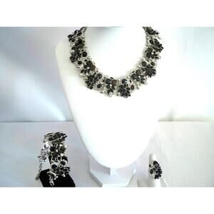 Black 3 pc necklace set goth gothic wedding MOB prom party evening necklace